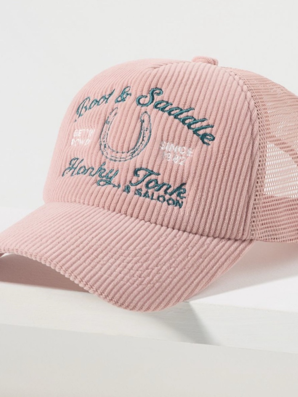 Anthropologie Pink Corduroy Western Trucker Hat Boot & Saddle